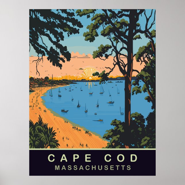 Cape Cod Beach, Massachusetts, Vintage Travel Poster (Vorne)