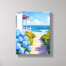 Cape Cod Beach Path | Hydrangea Coastal Painting Leinwanddruck