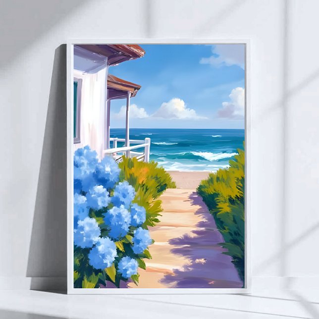 Cape Cod Beach Path | Hydrangea Küstenmalerei Poster (Von Creator hochgeladen)