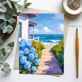 Cape Cod Beach Path | Hydrangea Küstenmalerei Postkarte