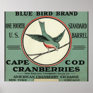 Cape Cod Blue Bird Brand Cranberry Label Poster