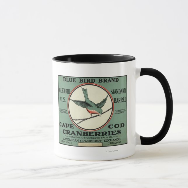 Cape Cod Blue Bird Markenzeichen Cranberry Label Tasse (Rechts)