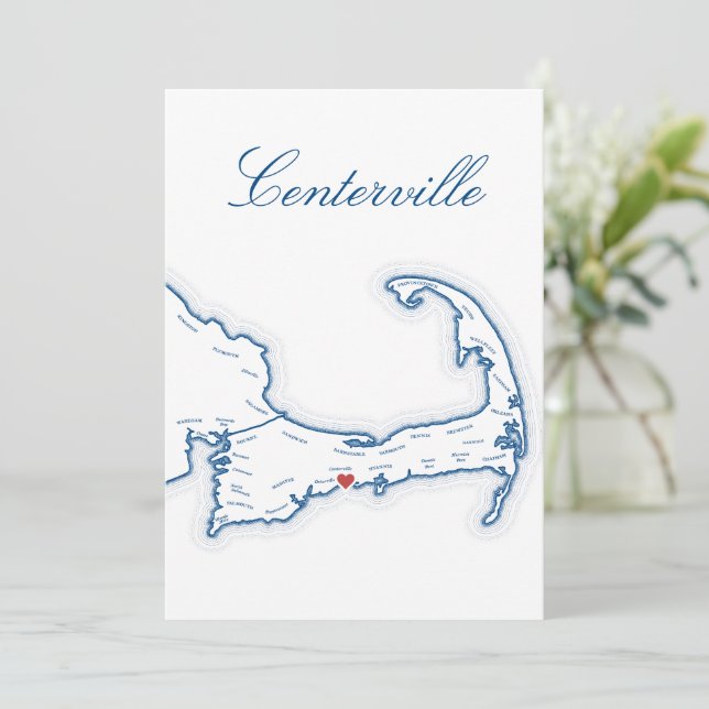 Cape Cod Centerville Karte Hochzeit Tisch Namenska (Stehend Vorderseite)