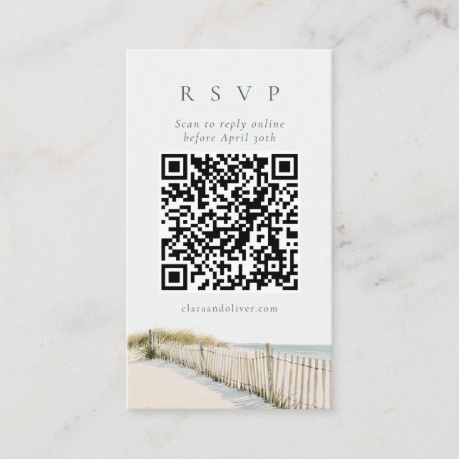 Cape Cod Golden Gras Serif QR Code RSVP Karte  (Vorderseite)