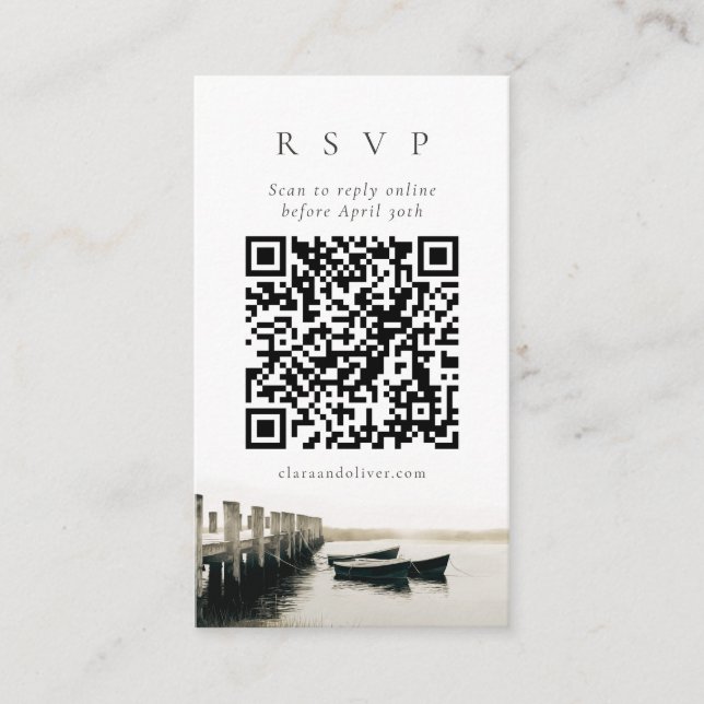 Cape Cod Hafen Dock Nautilus QR Code RSVP Karte  (Vorderseite)