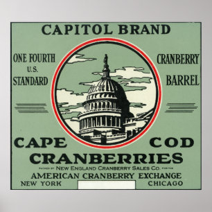 Cape Cod Hauptstadt Marke Cranberry Label Poster