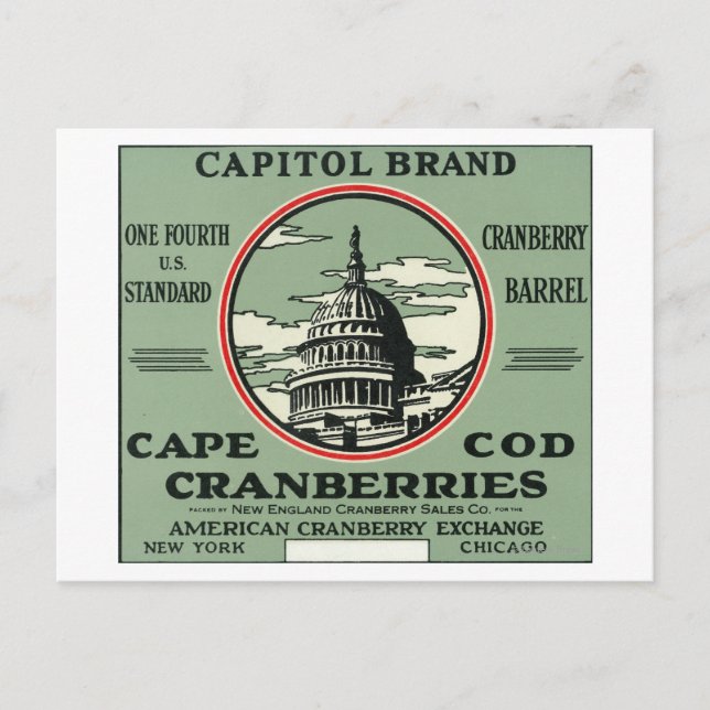 Cape Cod Hauptstadt Marke Cranberry Label Postkarte (Vorderseite)