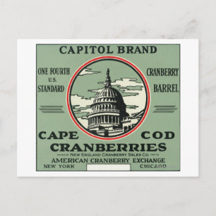 Cape Cod Hauptstadt Marke Cranberry Label Postkarte