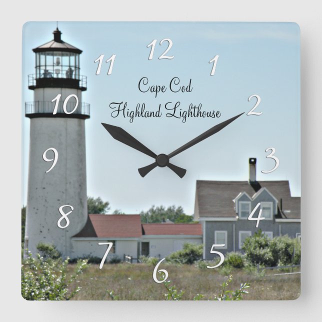 Cape Cod Highland Lighthouse   Quadratische Wanduhr (Vorderseite)