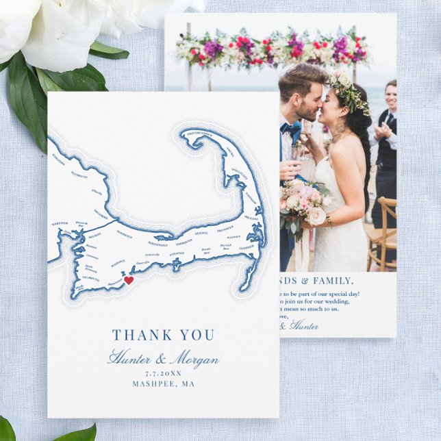 Cape Cod Hochzeit in Urlaubsort Flat Dankeskarte (These Cape Cod Destination Wedding thank you cards are perfect for your Popponesset Inn Wedding)