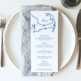 Cape Cod Hochzeit in Urlaubsort Navy Blue Menükarte