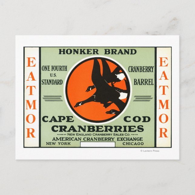 Cape Cod Honker Eatmor Cranberries Markenzeichen Postkarte (Vorderseite)