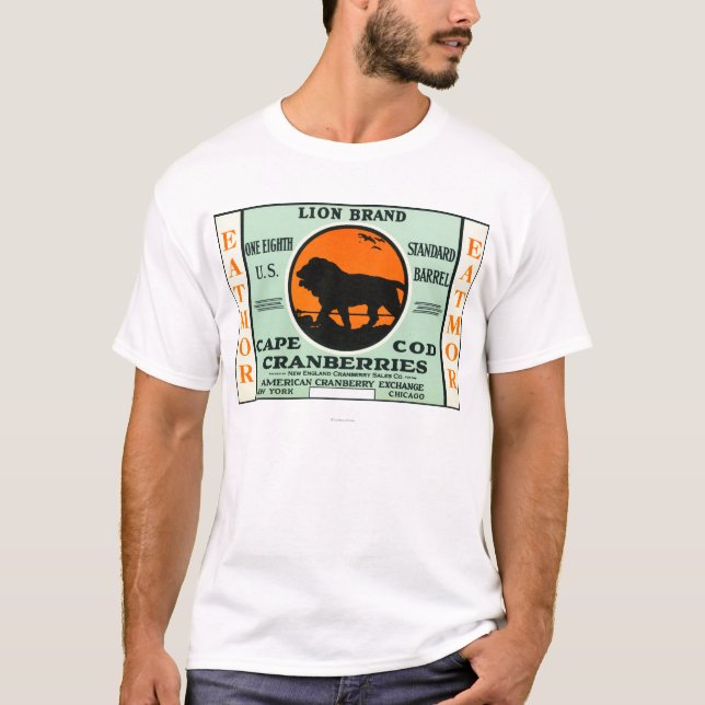 Cape Cod-Löwe Eatmor Moosbeermarken-Aufkleber T-Shirt (Vorderseite)