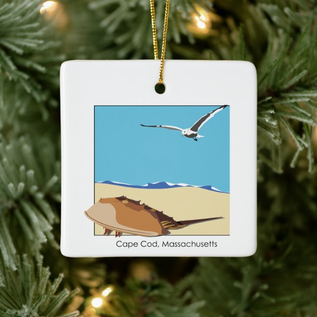 Cape Cod, MA Horseshoe Crab Seagull Beach Keramikornament (Baum)