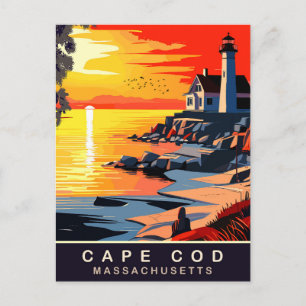 Cape Cod, MA, Sonnenuntergang an der Küste, Reise Postkarte