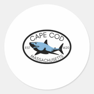 Cape Cod Machusetts Angeln Hai Fisch Strand Booti Runder Aufkleber