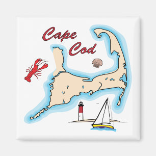 Cape Cod Map Illustration Lobster Sailboat Muschel Magnet