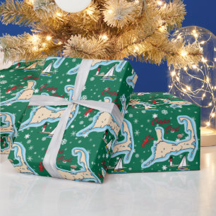 Cape Cod Map Lobster Sailboat Muschel Weihnachten Geschenkpapier