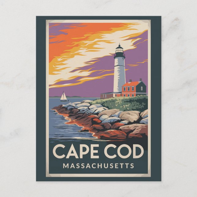 Cape Cod Massachusetts Illustration Reisen Postkarte (Vorderseite)