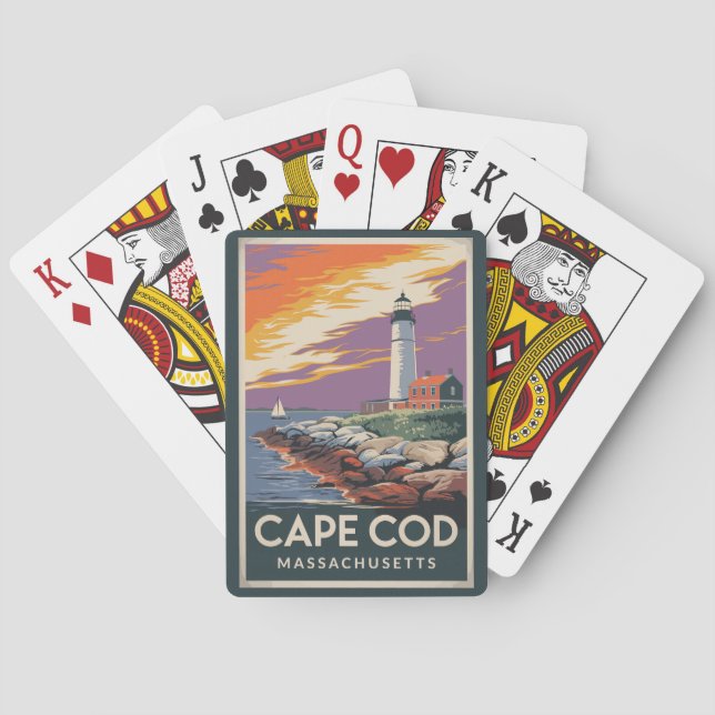 Cape Cod Massachusetts Illustration Reisen Spielkarten (Rückseite)