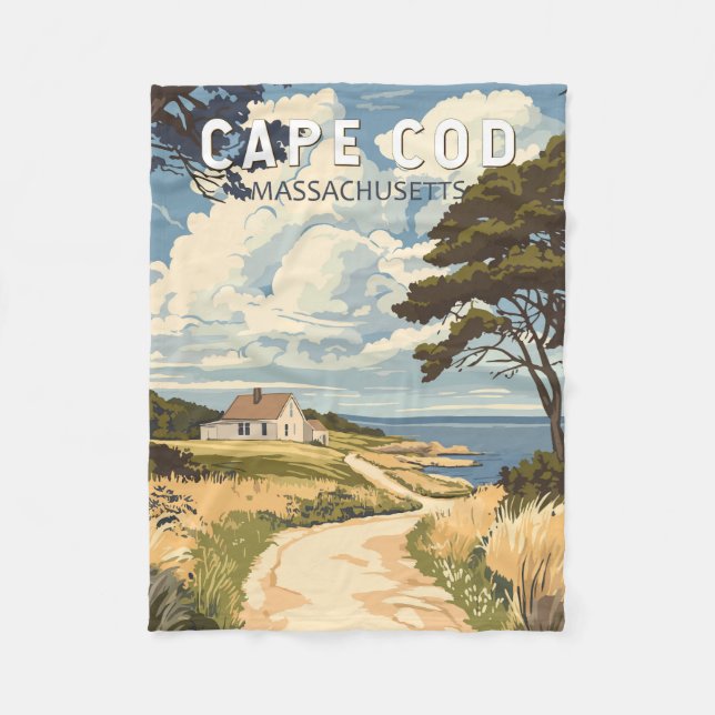 Cape Cod Massachusetts Reise Kunst Vintage Fleecedecke (Vorderseite)