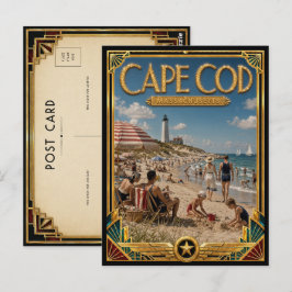 Cape Cod Massachusetts Vintage Art Deco Goldenes Z Postkarte