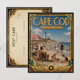 Cape Cod Massachusetts Vintage Art Deco Goldenes Z Postkarte