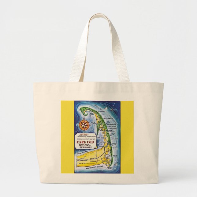 Cape Cod National Seashore Karte Tote Jumbo Stoffbeutel (Vorne)