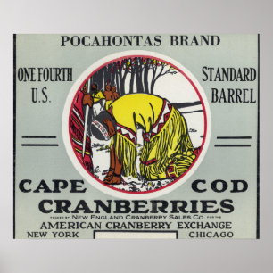 Cape Cod Pocahontas Markenzeichen Cranberry Label Poster