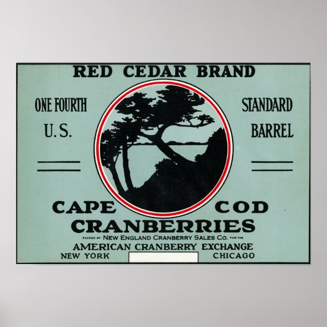 Cape Cod Red Cedar Marke Cranberry Label Poster (Vorne)