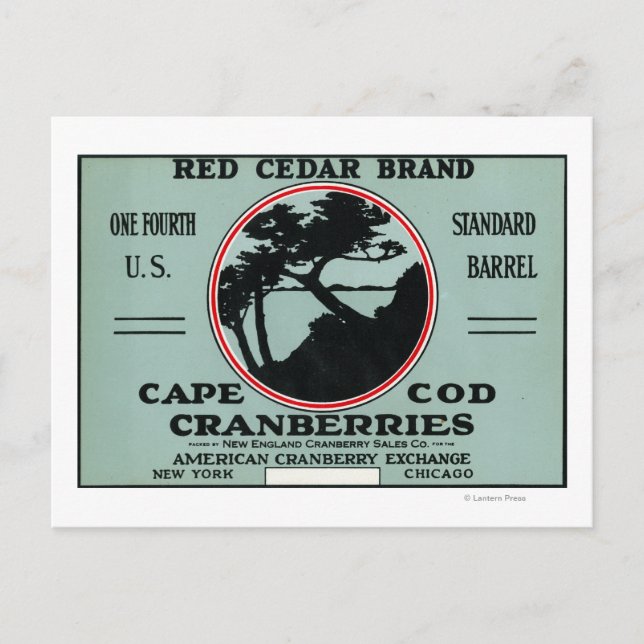 Cape Cod Red Cedar Marke Cranberry Label Postkarte (Vorderseite)