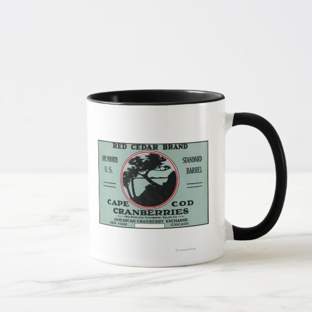 Cape Cod Red Cedar Marke Cranberry Label Tasse (Rechts)