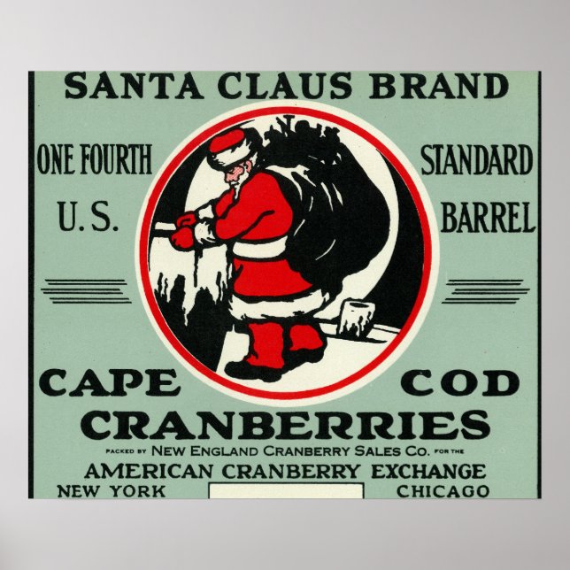 Cape Cod Santa Claus Marke Cranberry Label Poster (Vorne)