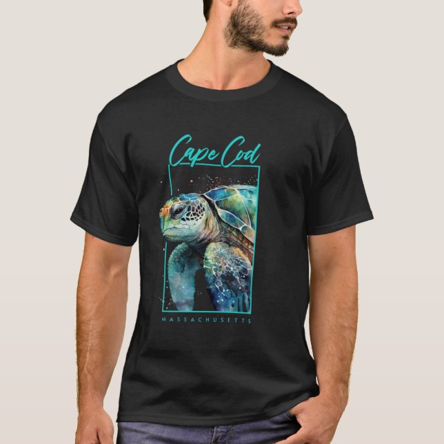 Cape Cod Souvenir Massachusetts Sea Turtle Portrai T-Shirt (Vorderseite)