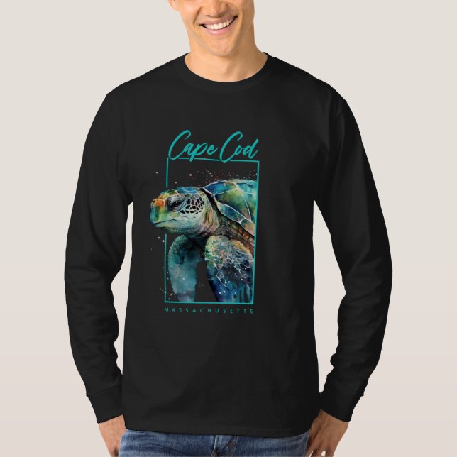 Cape Cod Souvenir Massachusetts Sea Turtle Portrai T-Shirt (Vorderseite)
