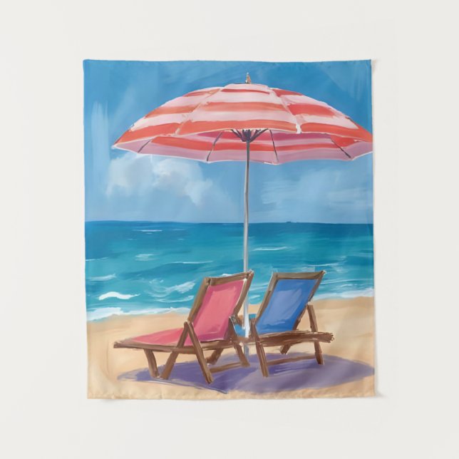 Cape Cod Strandtag | Aquarell-Ozean MA Wandteppich (Vorderseite)