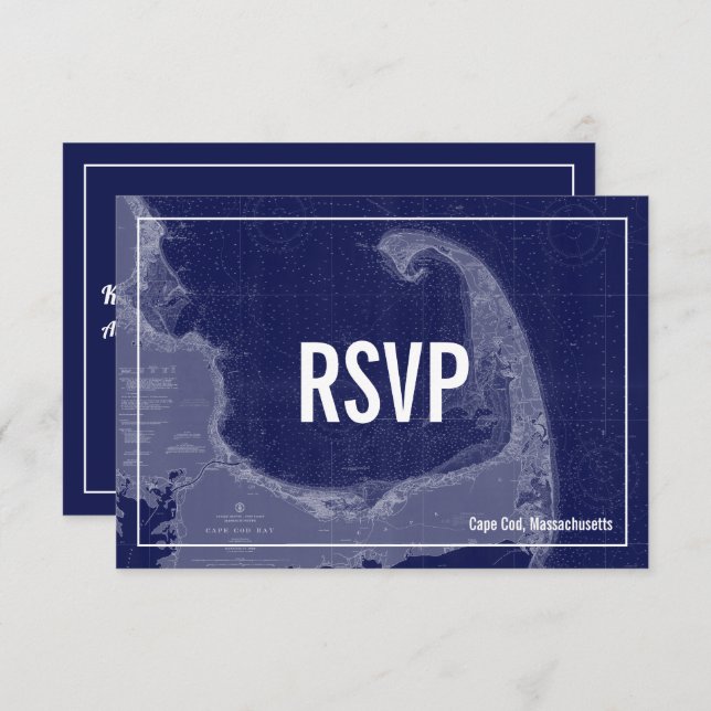 Cape Cod Vintag Map Wedding RSVP Card Einladung (Vorne/Hinten)