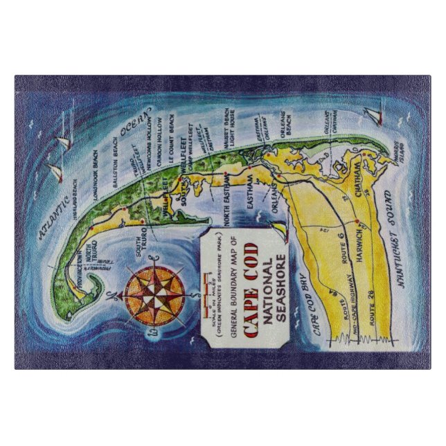Cape Cod Vintage 11x14 Karte Schneidebrett (Vorderseite)