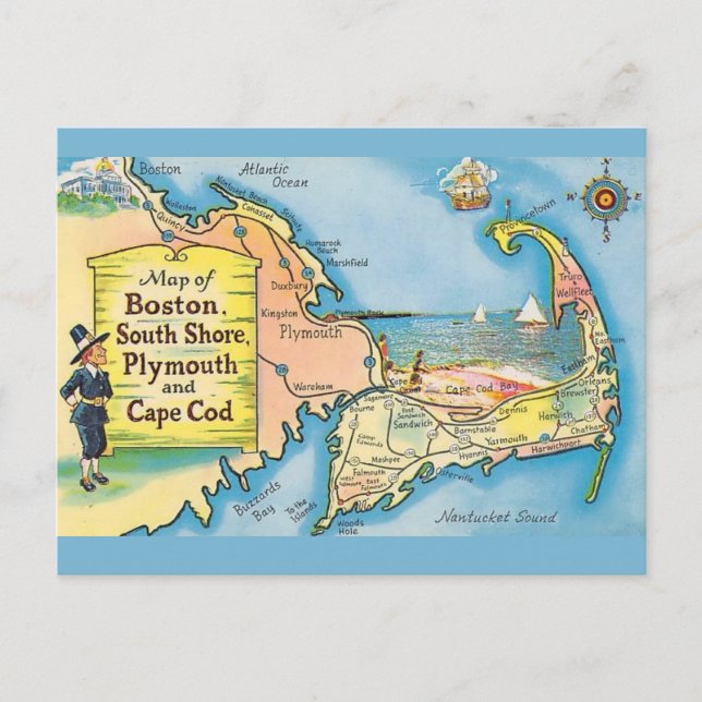 Cape Cod Vintage Karte (Vorderseite)