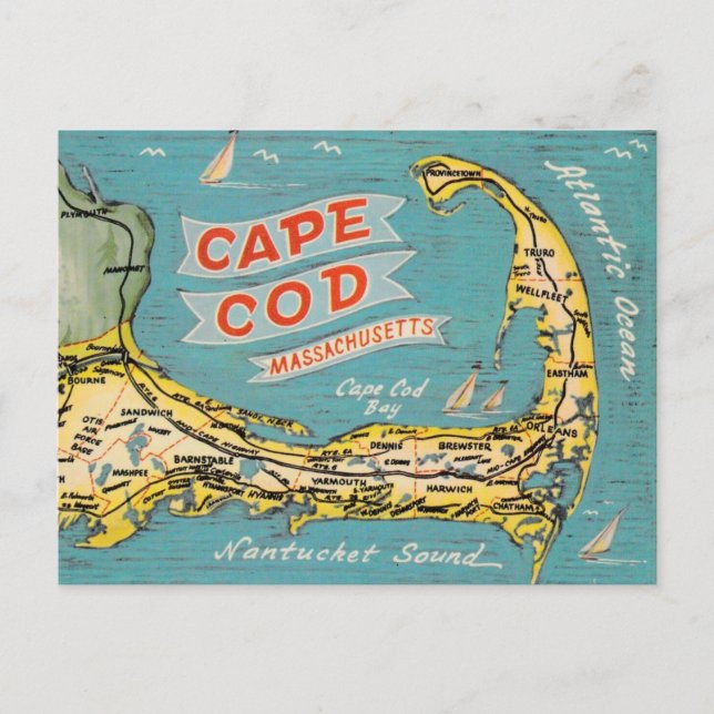 Cape Cod Vintage Karte Postkarte (Vorderseite)