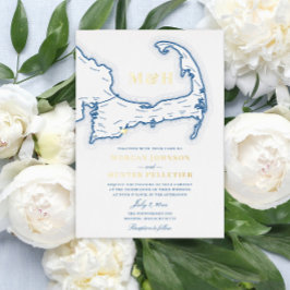 Cape Cod Wedding Elegante Marine und Gold Folieneinladung