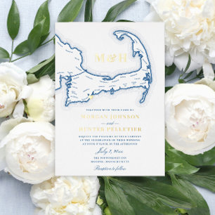 Cape Cod Wedding Elegante Marine und Gold Folieneinladung