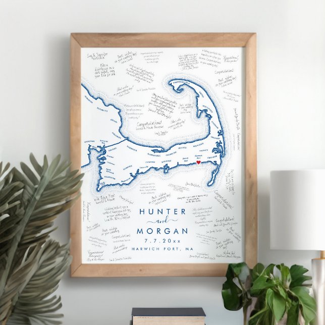 Cape Cod Wedding Modern Guest Book Poster (This Cape Cod Map alternative guest book poster is perfect for your Harwich Port destination Wedding)
