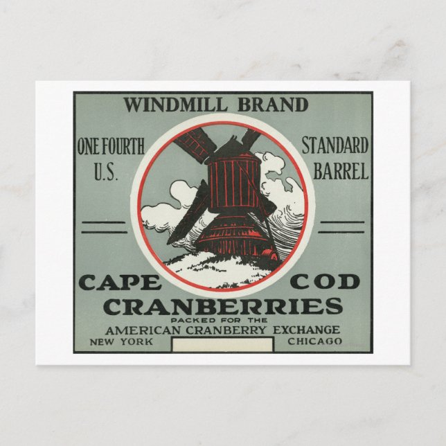 Cape Cod Windmill Marke Cranberry Label Postkarte (Vorderseite)