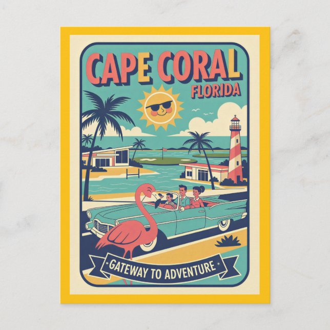 Cape Coral FL Retro 1950er Jahre Reiseziel Postkarte (Vorderseite)