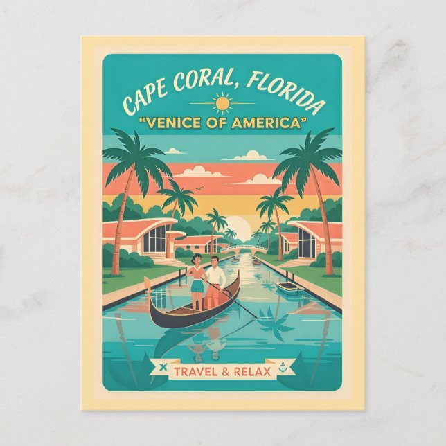 Cape Coral FL – The Venice of America Retro 1950s Postkarte (Vorderseite)