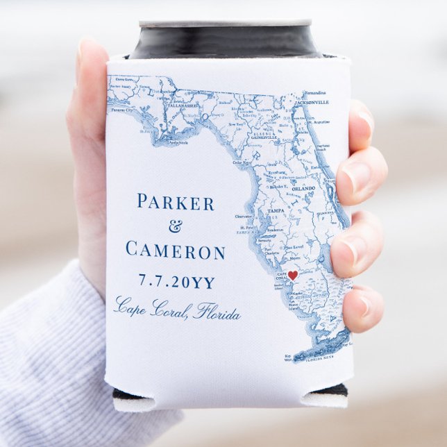 Cape Coral Florida Karte Elegante Wedding Gefallen Dosenkühler (This Cape Coral Can Coozie is the perfect Florida wedding keepsake )