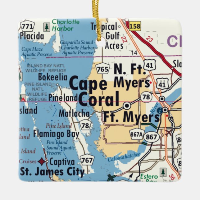 Cape Coral Florida Karte Keramikornament (Vorderseite)