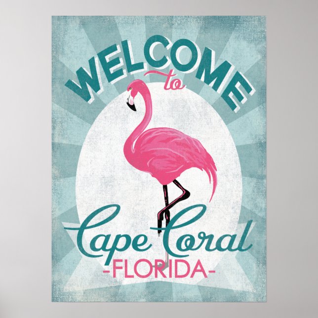 Cape Coral Florida Pink Flamingo Retro Poster (Vorne)