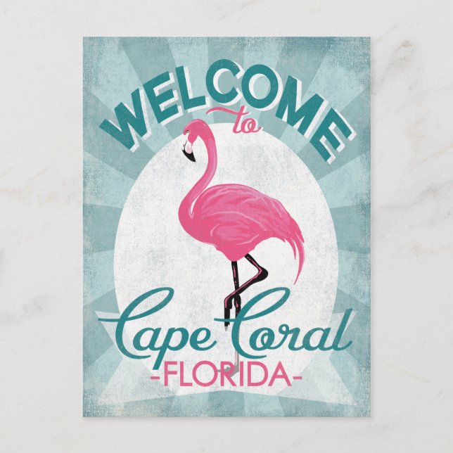Cape Coral Florida Pink Flamingo Retro Postkarte (Vorderseite)